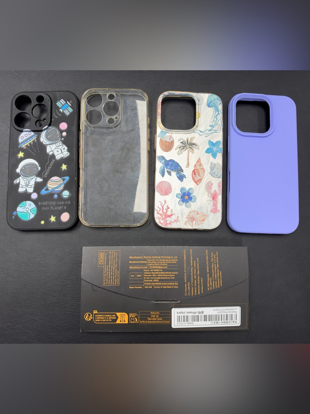 Apple iPhone Case Set - Black Space, Clear, Seashell Print, Lavender